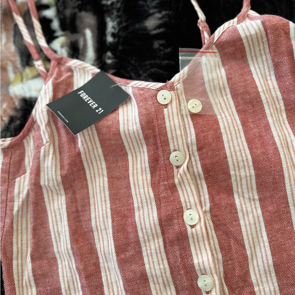 Forever 21 Button Down Vertical Stripe Dress Orange - Picture 4 of 5